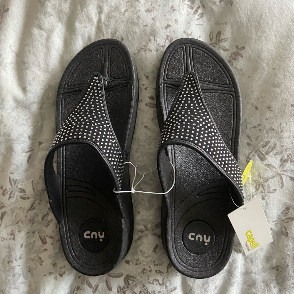 Capelli of New York Black Sandals with Studded Strap 8M